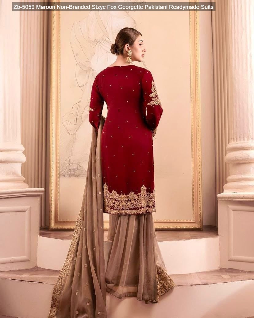 Zb-5059 Maroon Non-Branded Stzyc Fox Georgette Pakistani Readymade Suits