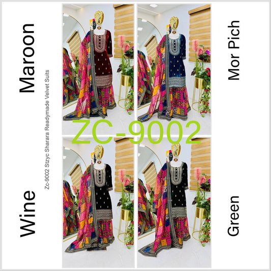 Zc-9002 Stzyc Sharara Readymade Velvet Suits