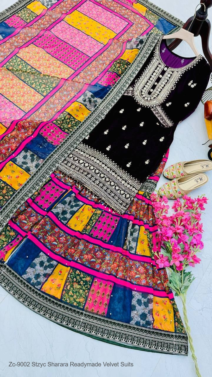 Zc-9002 Stzyc Sharara Readymade Velvet Suits