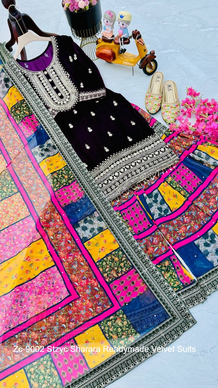 Zc-9002 Stzyc Sharara Readymade Velvet Suits