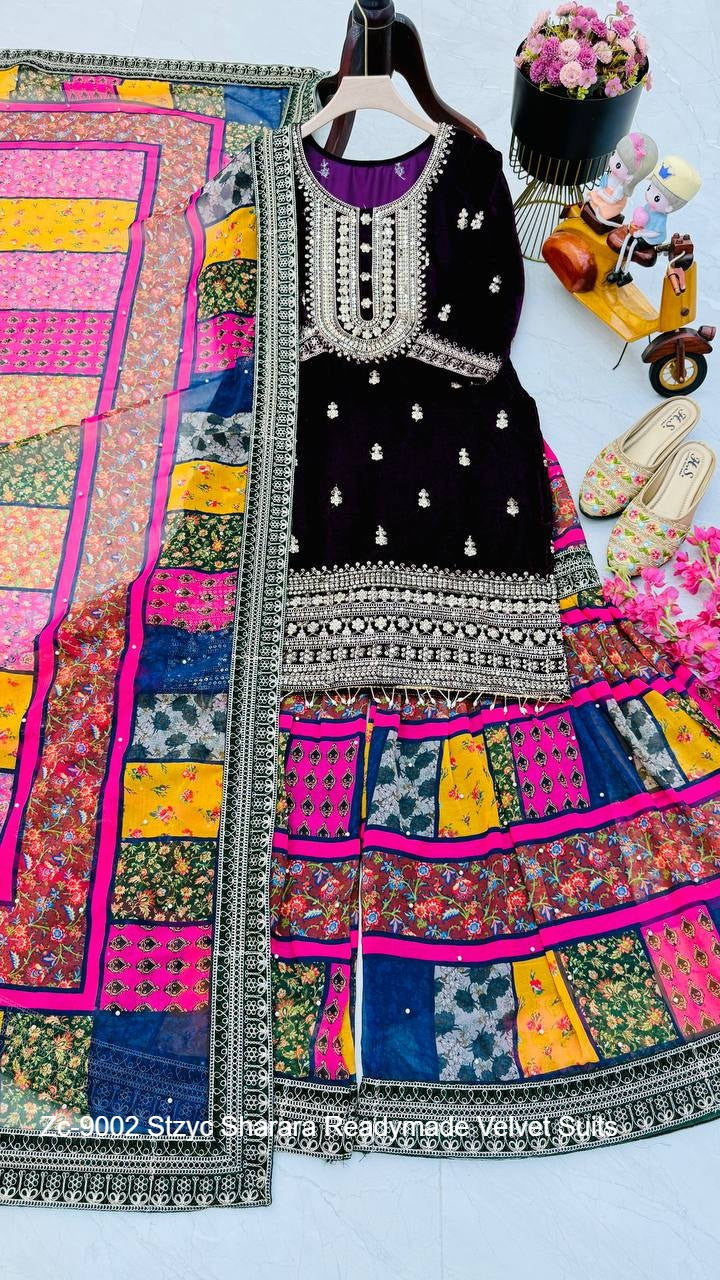 Zc-9002 Stzyc Sharara Readymade Velvet Suits