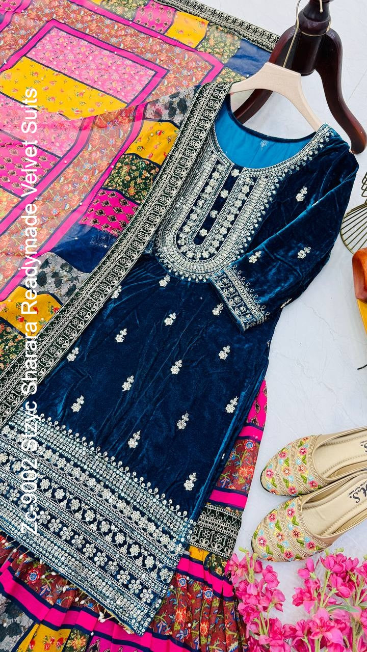Zc-9002 Stzyc Sharara Readymade Velvet Suits