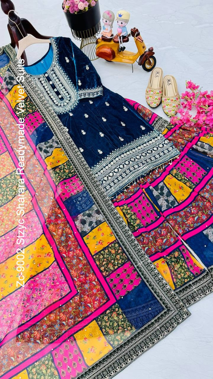 Zc-9002 Stzyc Sharara Readymade Velvet Suits