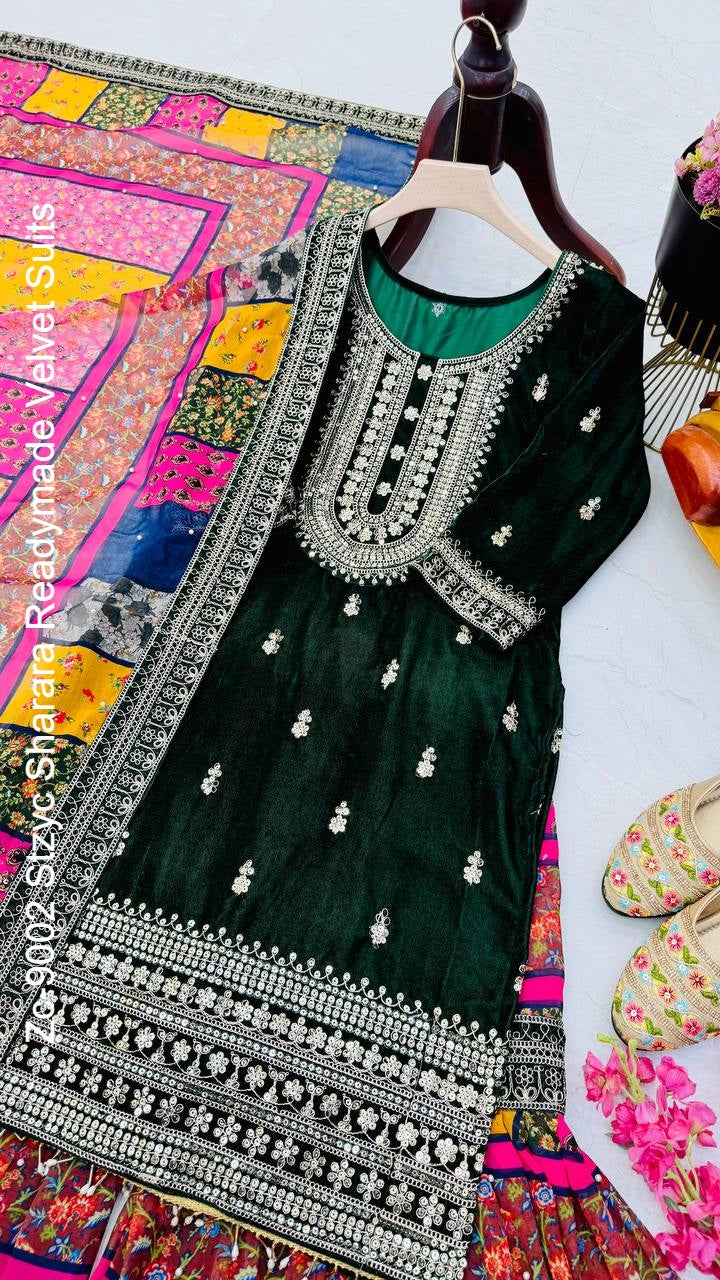 Zc-9002 Stzyc Sharara Readymade Velvet Suits