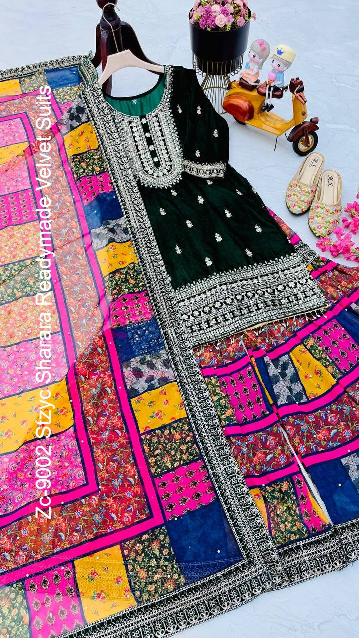 Zc-9002 Stzyc Sharara Readymade Velvet Suits