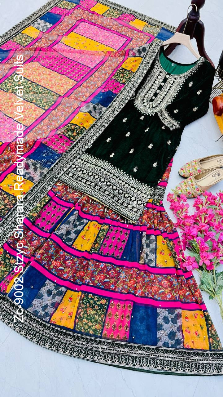 Zc-9002 Stzyc Sharara Readymade Velvet Suits