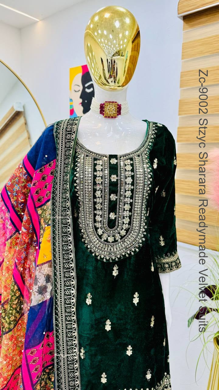Zc-9002 Stzyc Sharara Readymade Velvet Suits