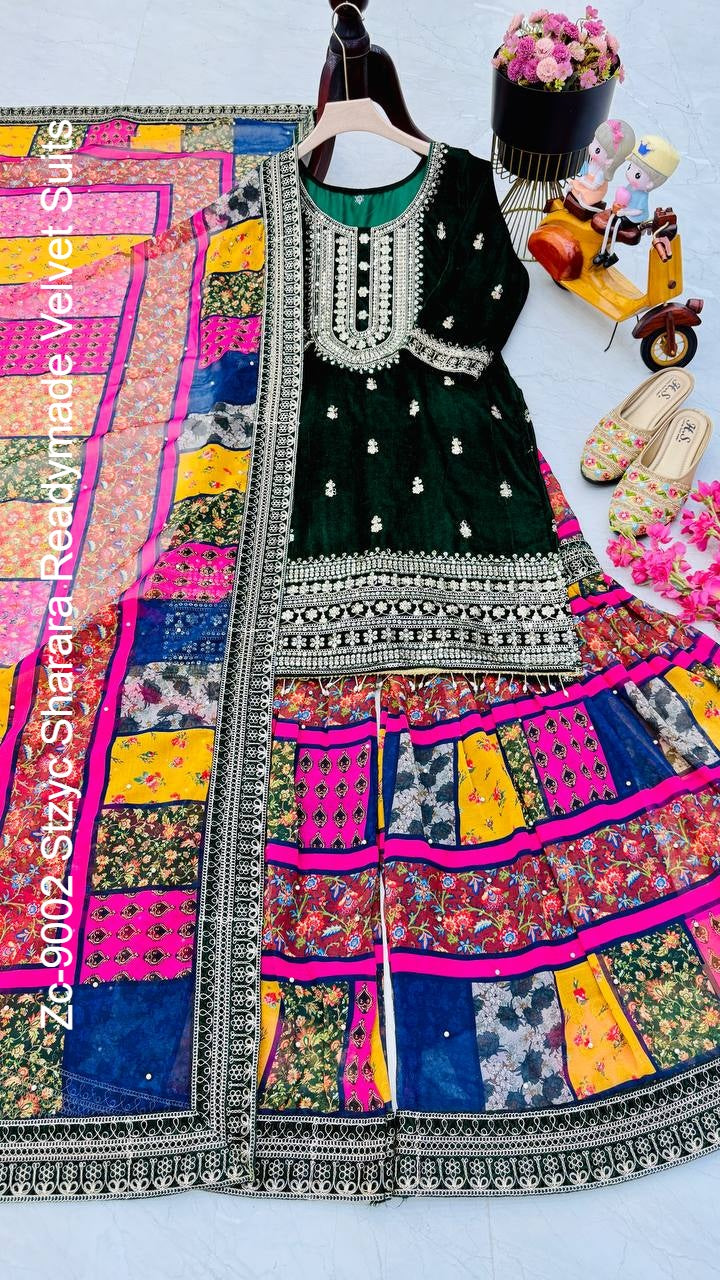 Zc-9002 Stzyc Sharara Readymade Velvet Suits