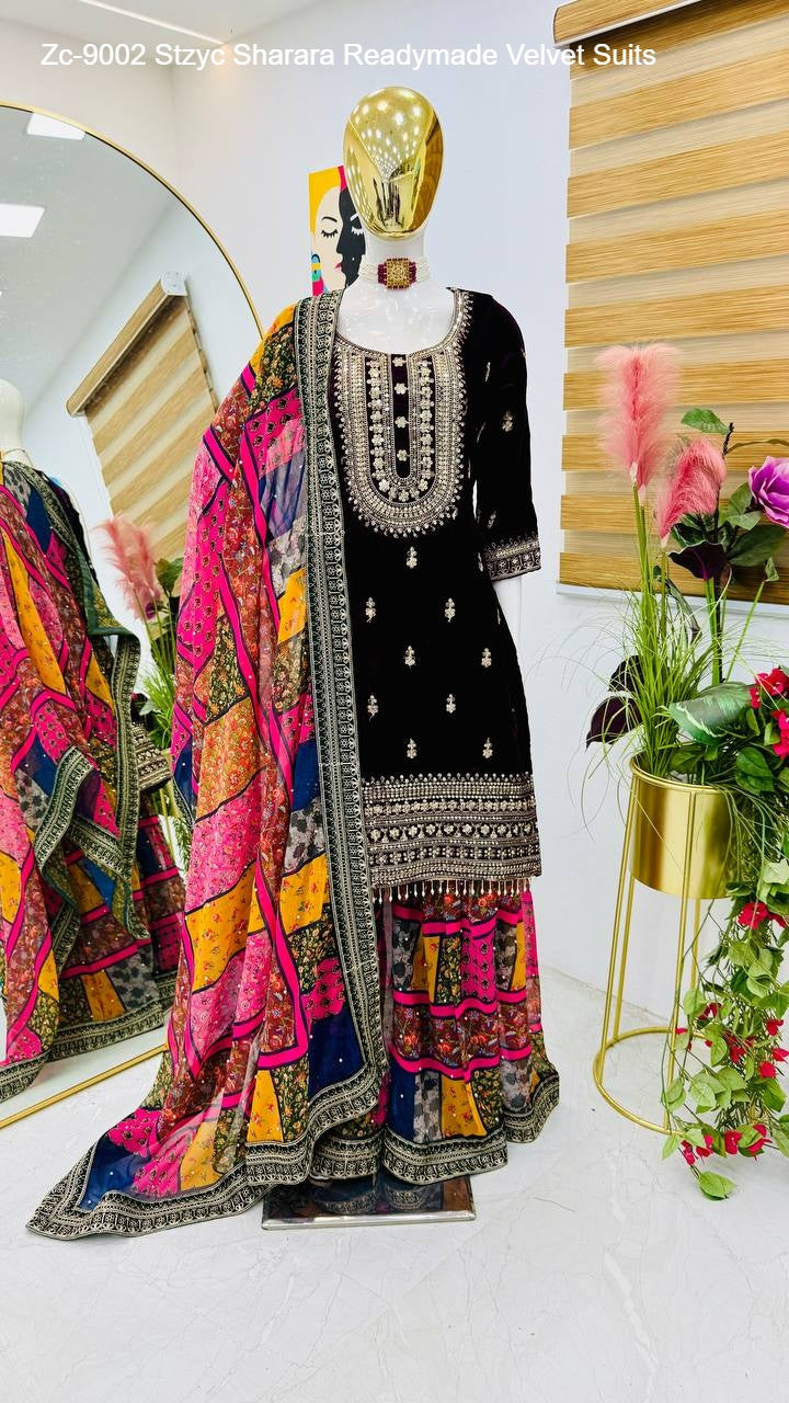 Zc-9002 Stzyc Sharara Readymade Velvet Suits