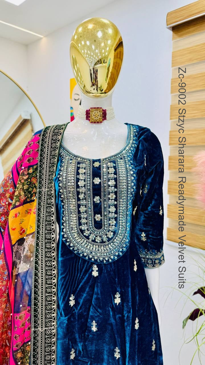 Zc-9002 Stzyc Sharara Readymade Velvet Suits