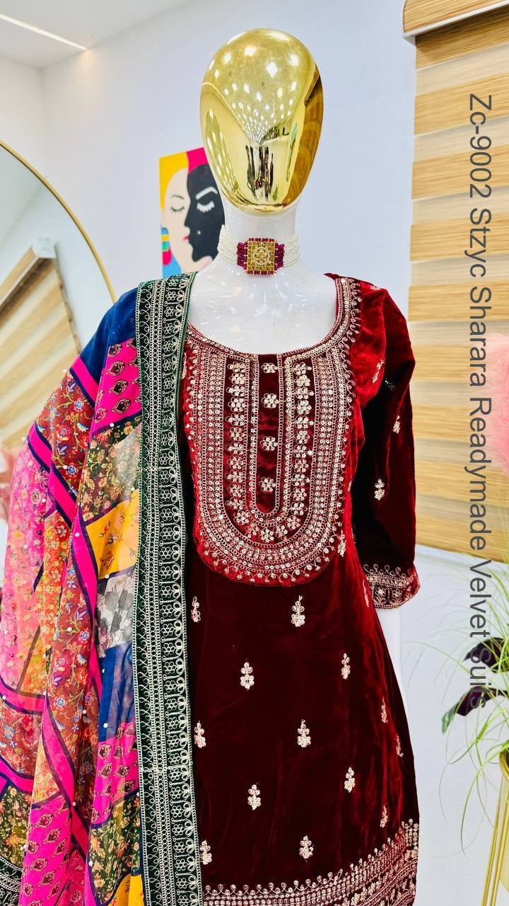 Zc-9002 Stzyc Sharara Readymade Velvet Suits