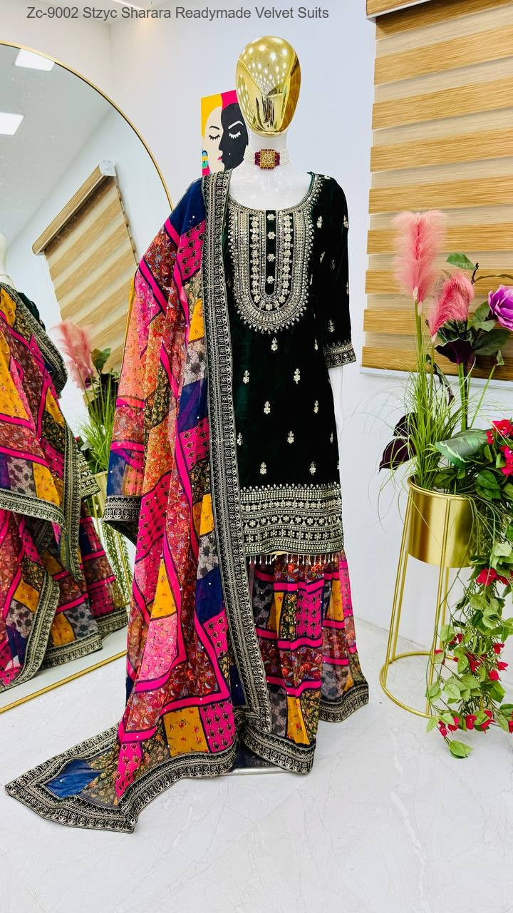 Zc-9002 Stzyc Sharara Readymade Velvet Suits