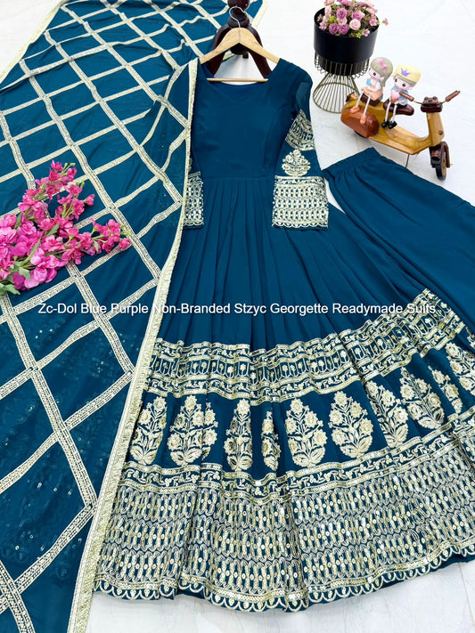 Zc-Dol Blue Purple Non-Branded Stzyc Georgette Readymade Suits