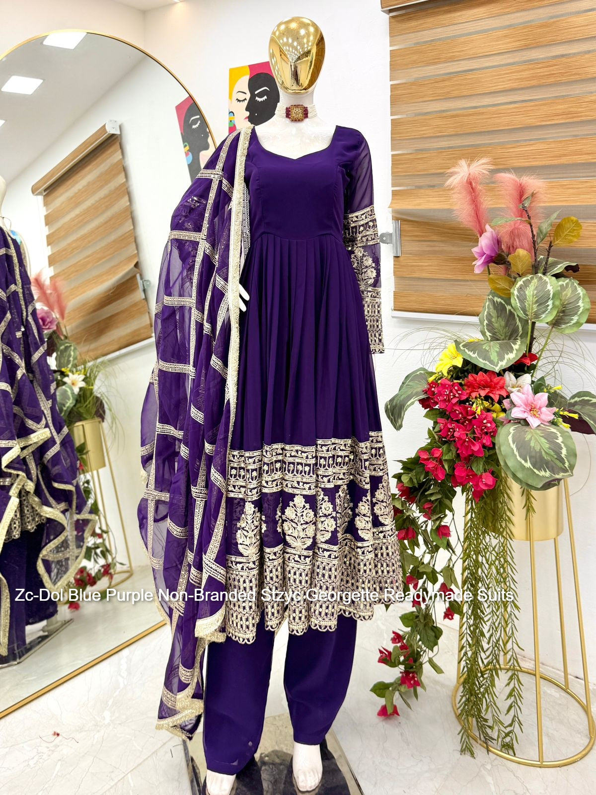 Zc-Dol Blue Purple Non-Branded Stzyc Georgette Readymade Suits