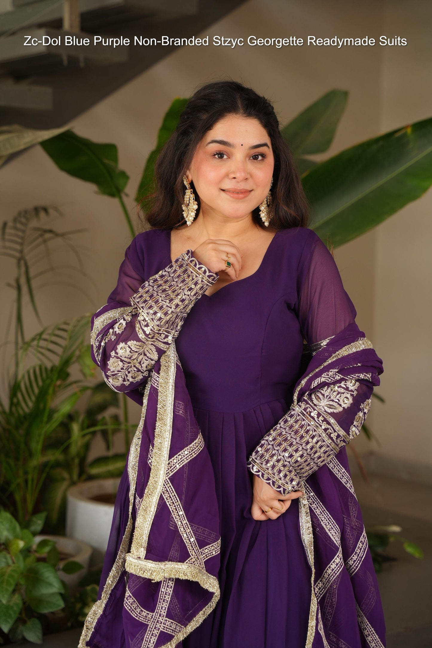 Zc-Dol Blue Purple Non-Branded Stzyc Georgette Readymade Suits