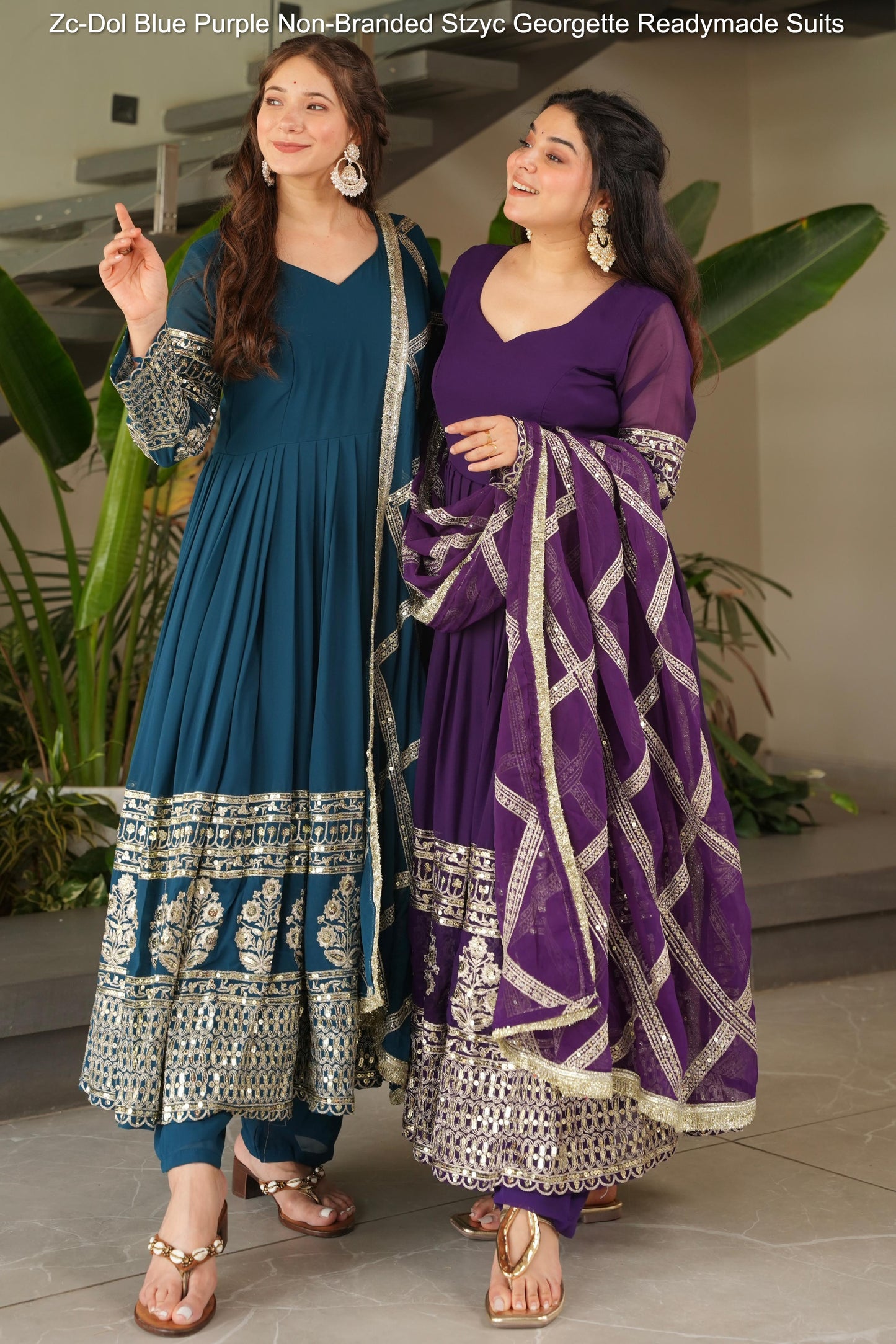 Zc-Dol Blue Purple Non-Branded Stzyc Georgette Readymade Suits