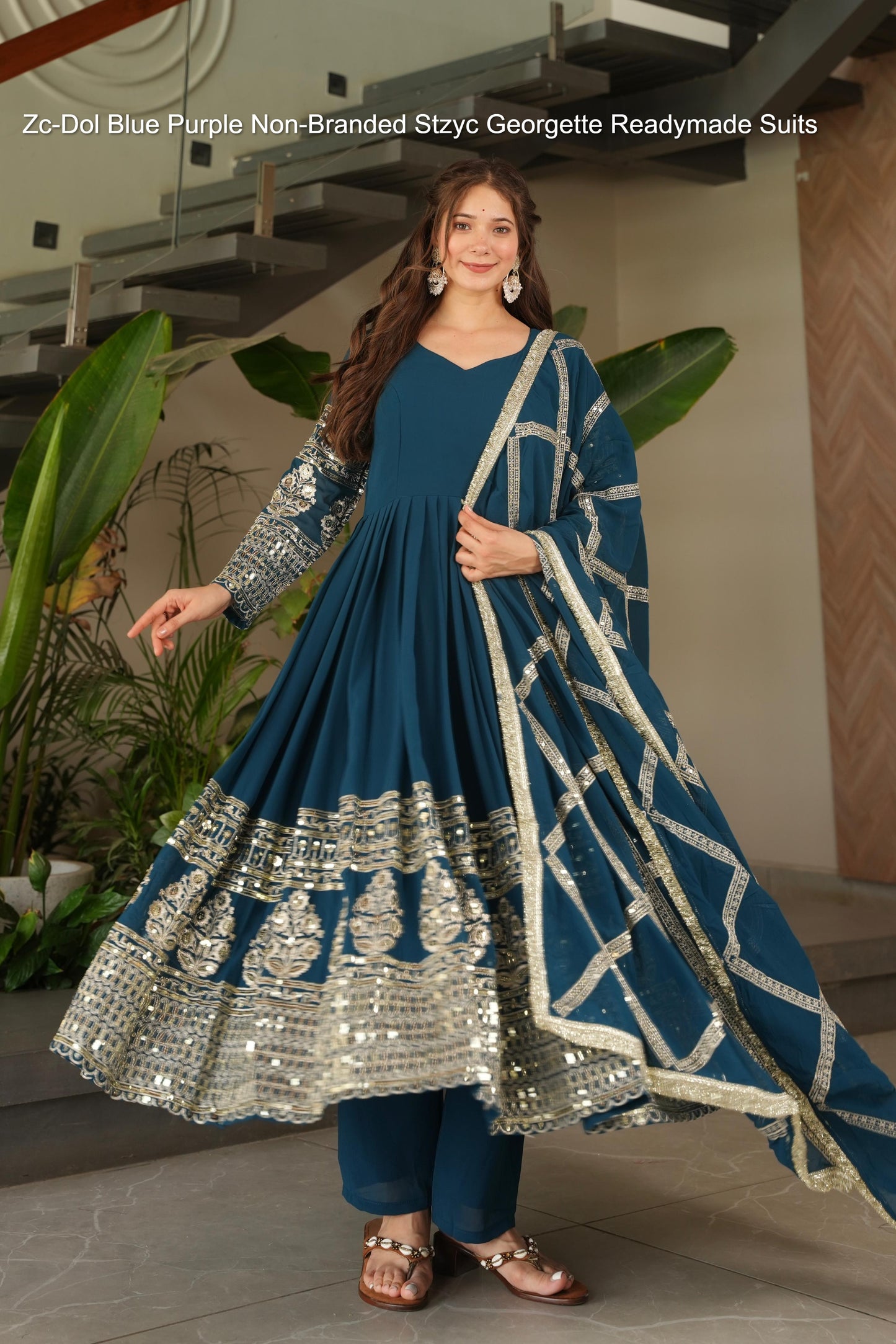 Zc-Dol Blue Purple Non-Branded Stzyc Georgette Readymade Suits