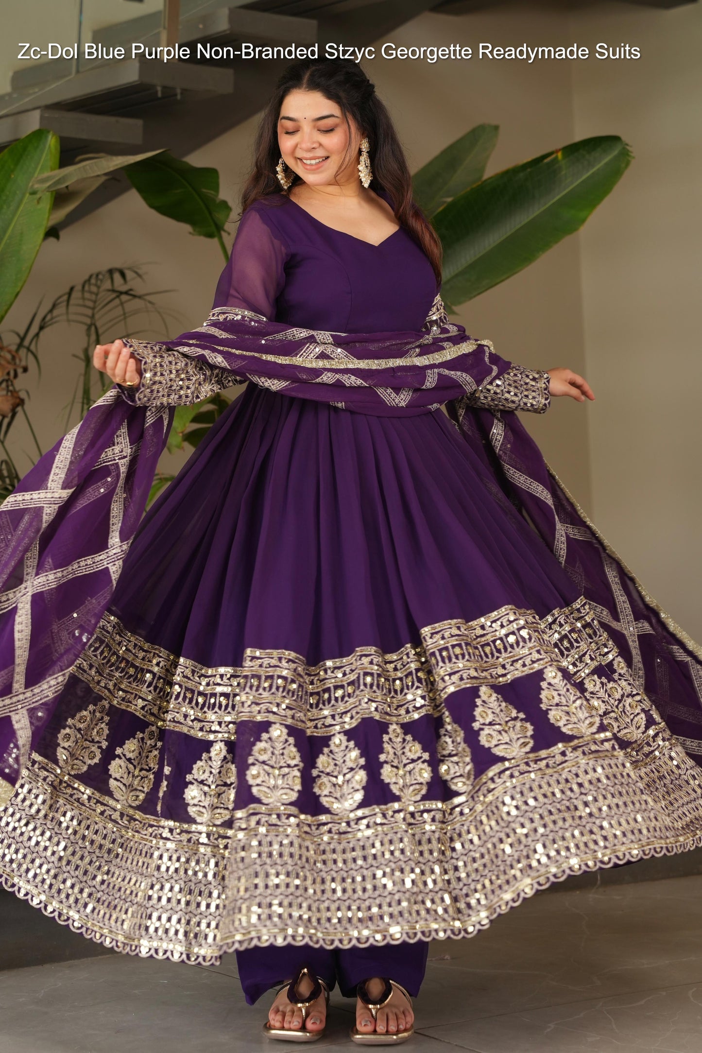 Zc-Dol Blue Purple Non-Branded Stzyc Georgette Readymade Suits