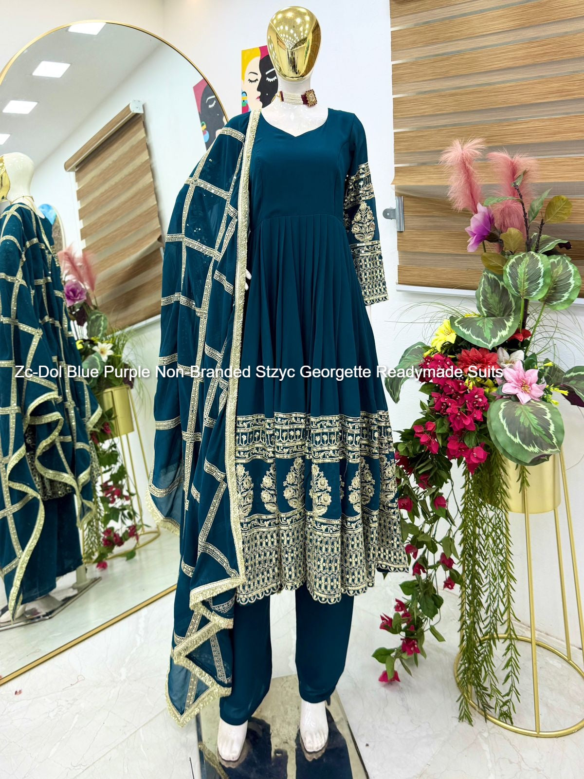 Zc-Dol Blue Purple Non-Branded Stzyc Georgette Readymade Suits