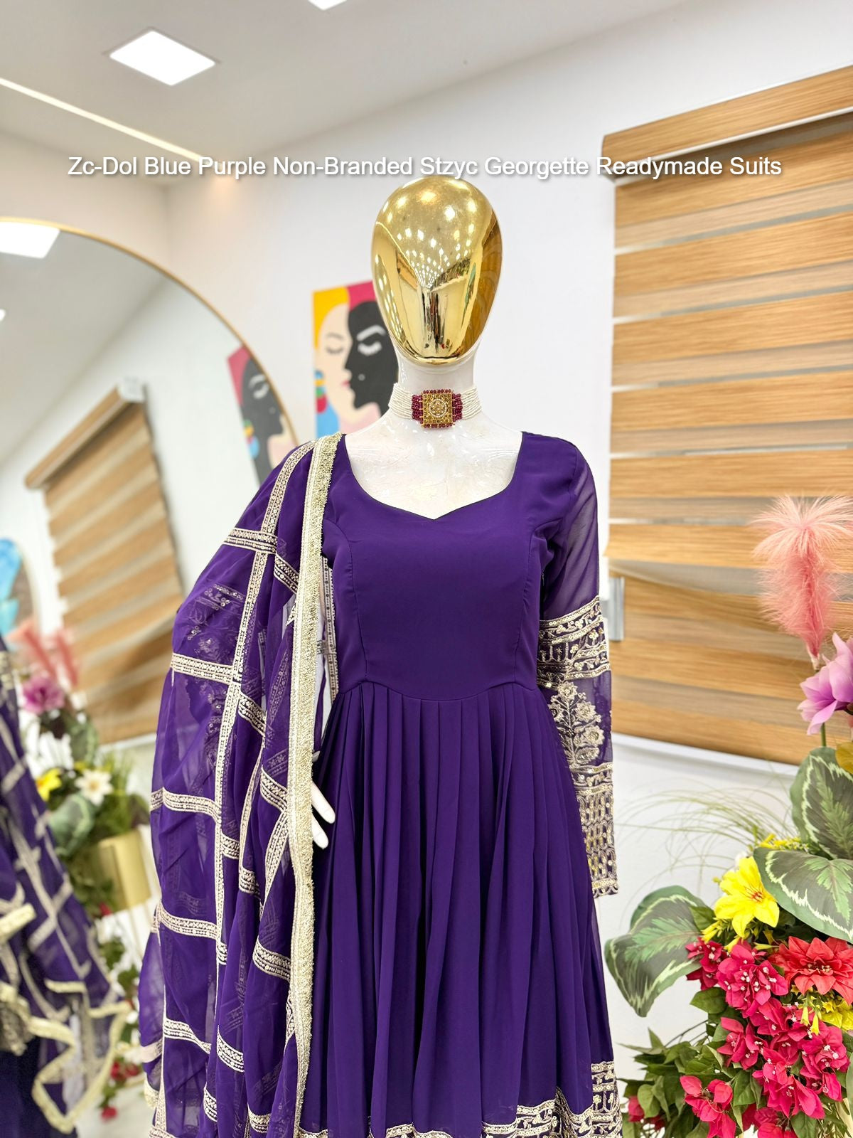 Zc-Dol Blue Purple Non-Branded Stzyc Georgette Readymade Suits