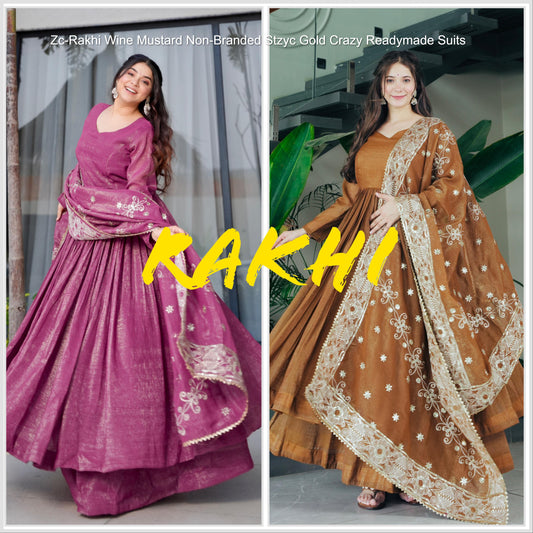 Zc-Rakhi Wine Mustard Non-Branded Stzyc Gold Crazy Readymade Suits