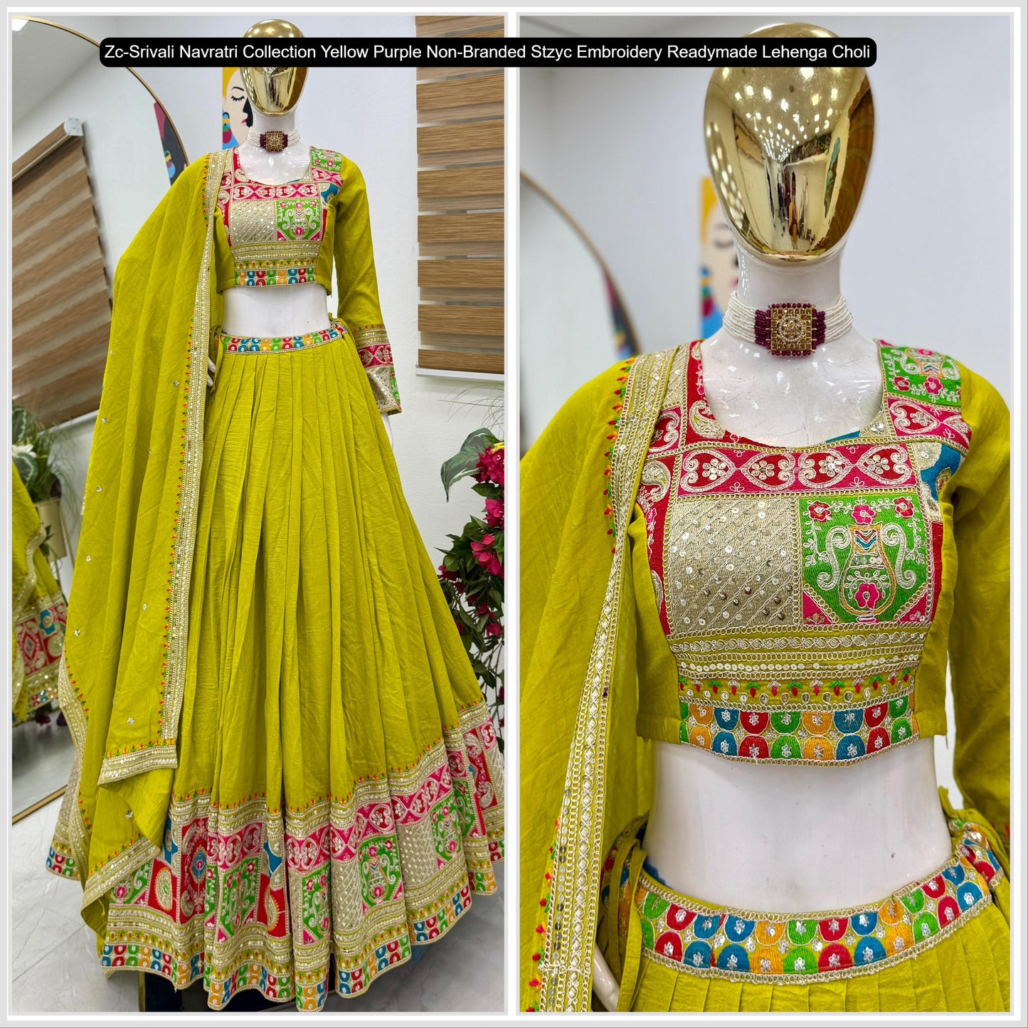 Zc-Srivali Navratri Collection Yellow Purple Non-Branded Stzyc Embroidery Readymade Lehenga Choli
