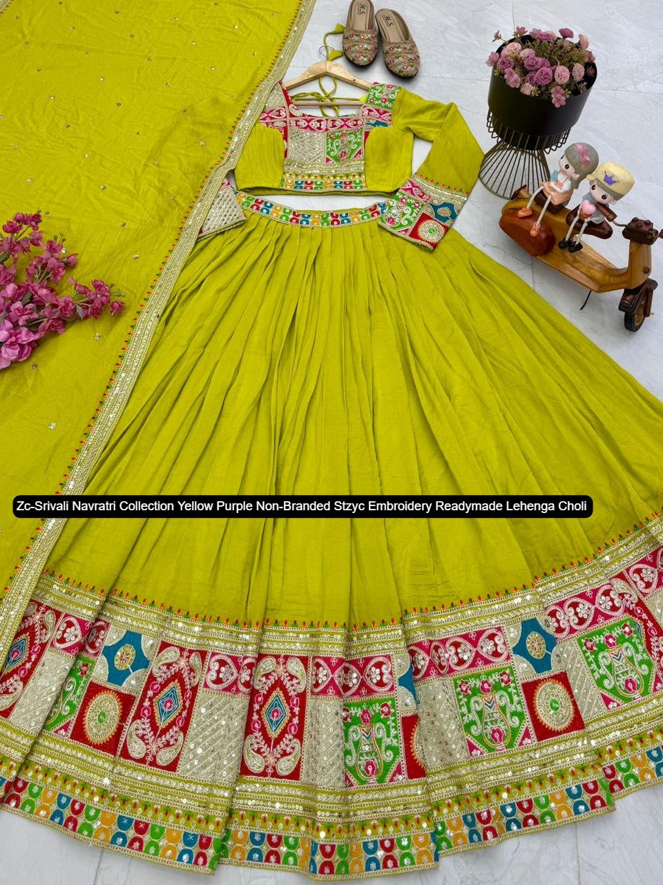 Zc-Srivali Navratri Collection Yellow Purple Non-Branded Stzyc Embroidery Readymade Lehenga Choli