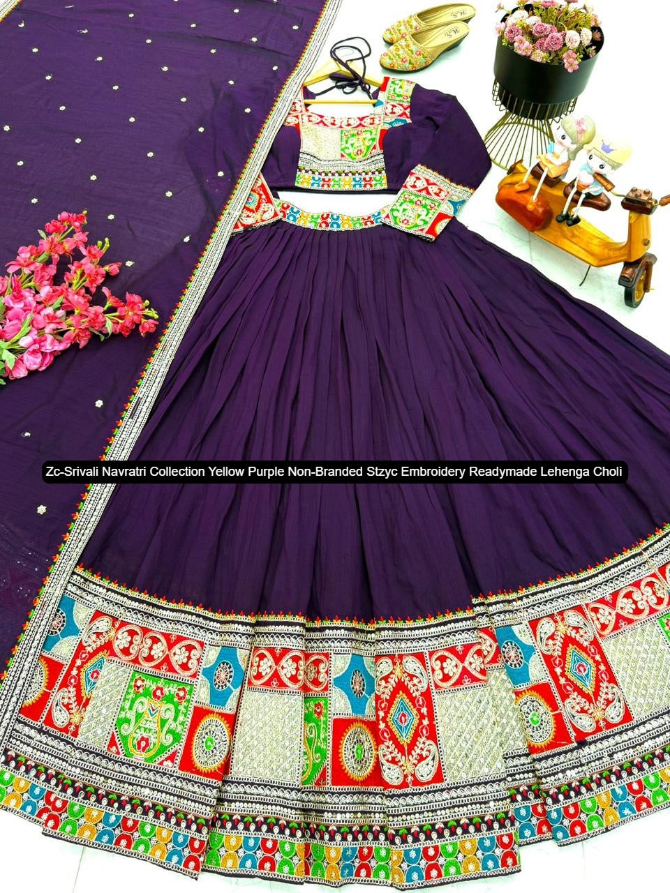Zc-Srivali Navratri Collection Yellow Purple Non-Branded Stzyc Embroidery Readymade Lehenga Choli