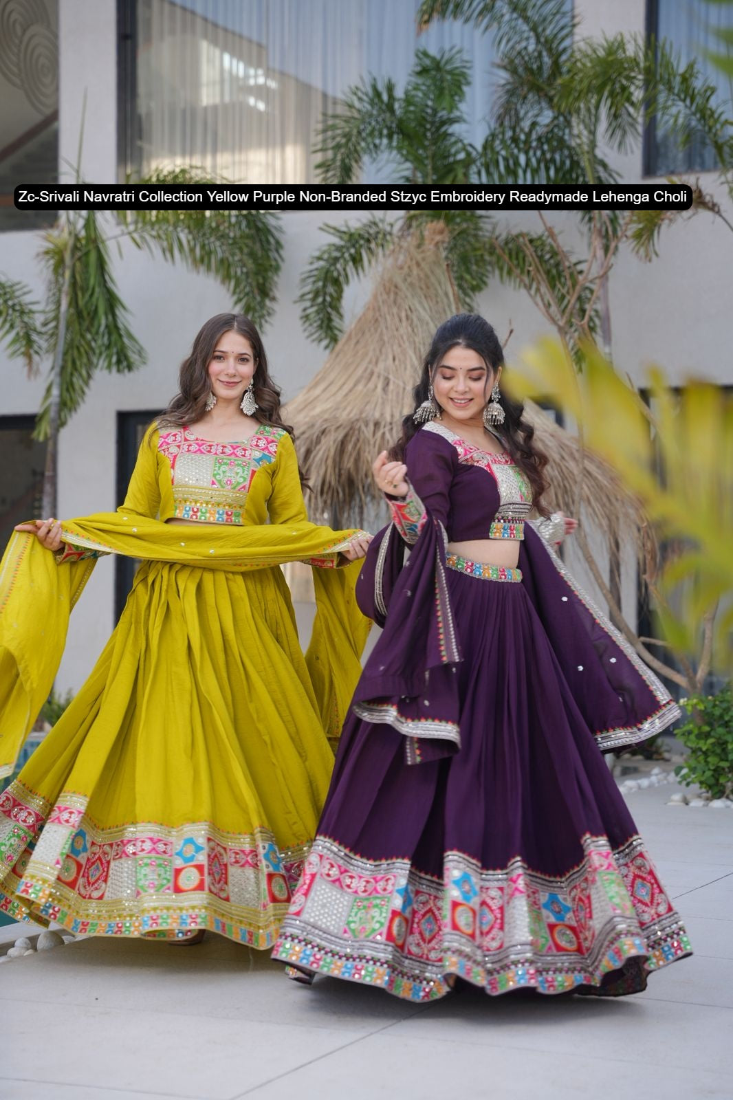 Zc-Srivali Navratri Collection Yellow Purple Non-Branded Stzyc Embroidery Readymade Lehenga Choli