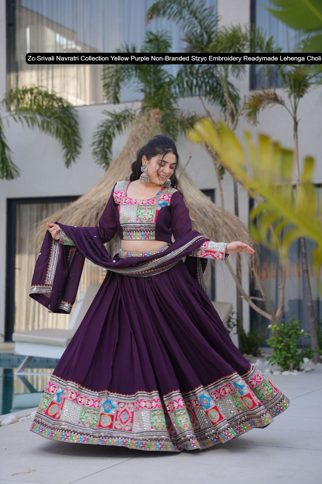 Zc-Srivali Navratri Collection Yellow Purple Non-Branded Stzyc Embroidery Readymade Lehenga Choli
