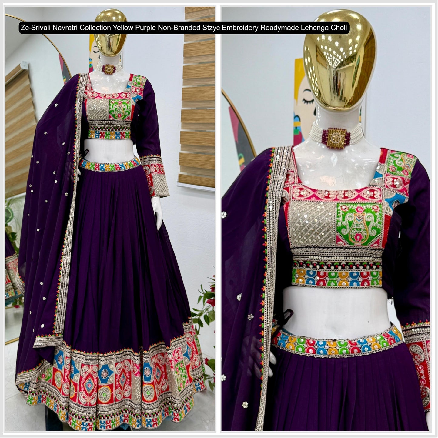 Zc-Srivali Navratri Collection Yellow Purple Non-Branded Stzyc Embroidery Readymade Lehenga Choli