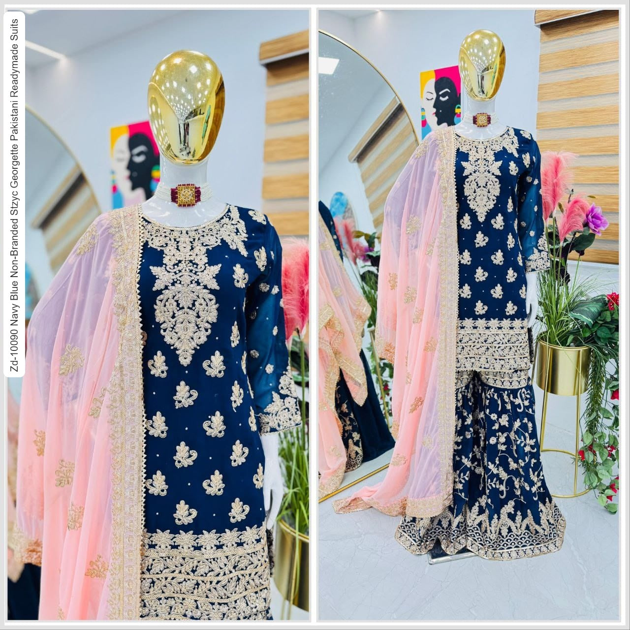 Zd-10090 Navy Blue Non-Branded Stzyc Georgette Pakistani Readymade Suits