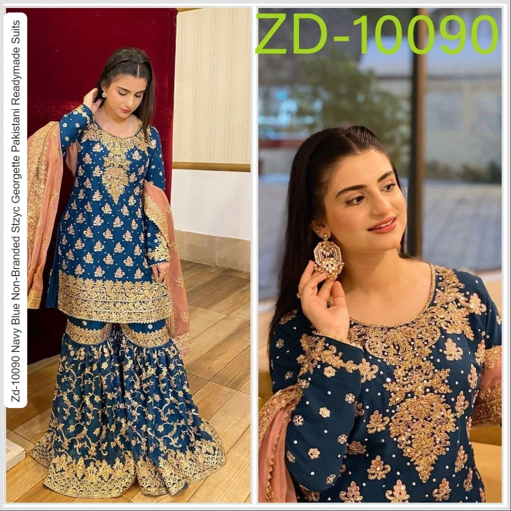 Zd-10090 Navy Blue Non-Branded Stzyc Georgette Pakistani Readymade Suits
