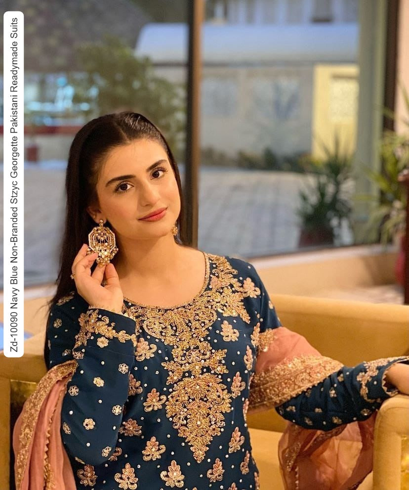 Zd-10090 Navy Blue Non-Branded Stzyc Georgette Pakistani Readymade Suits