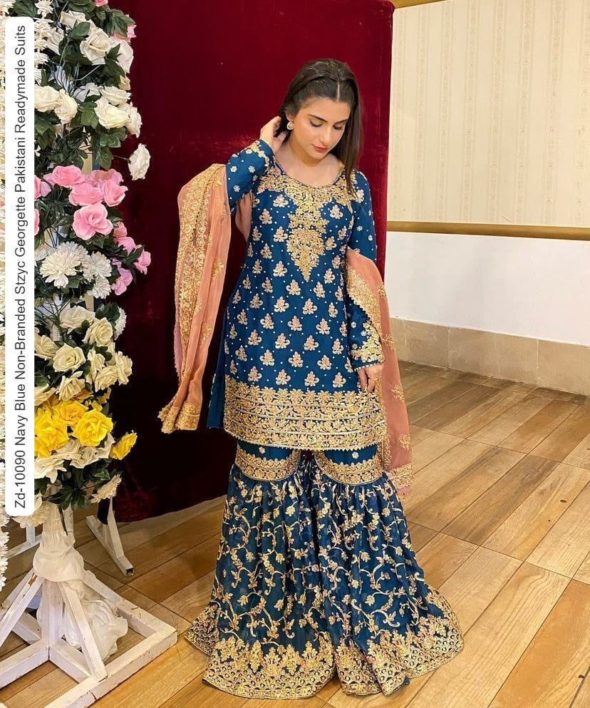 Zd-10090 Navy Blue Non-Branded Stzyc Georgette Pakistani Readymade Suits