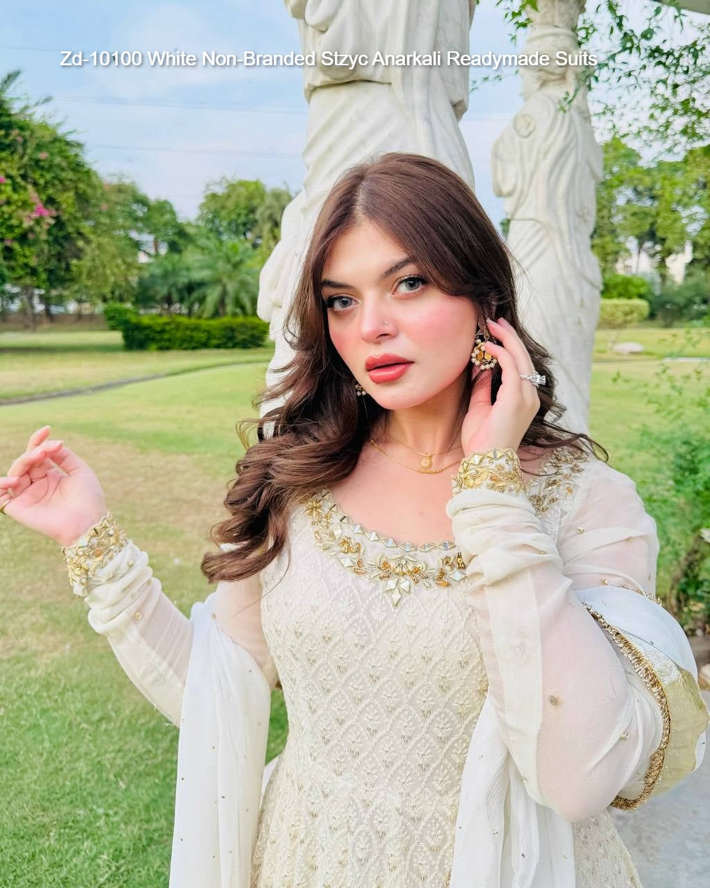 Zd-10100 White Non-Branded Stzyc Anarkali Readymade Suits