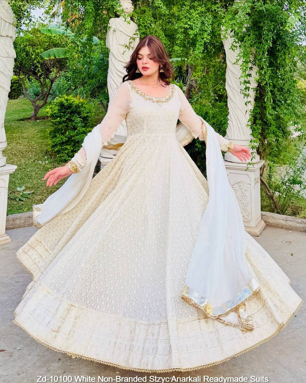 Zd-10100 White Non-Branded Stzyc Anarkali Readymade Suits
