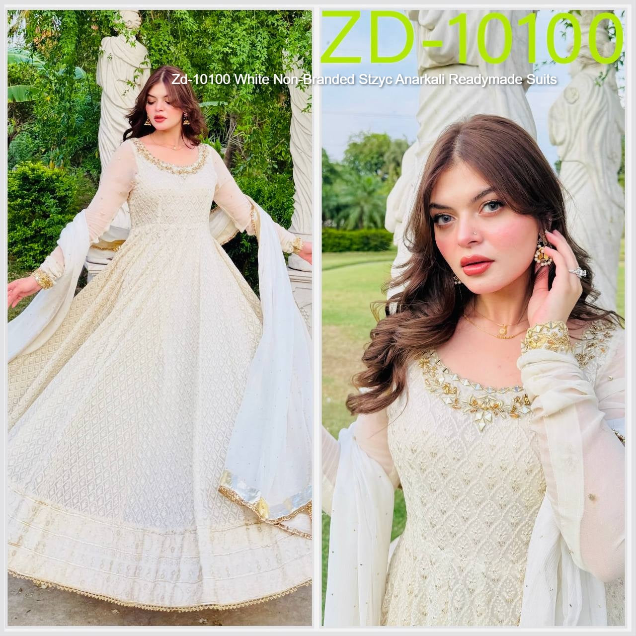 Zd-10100 White Non-Branded Stzyc Anarkali Readymade Suits