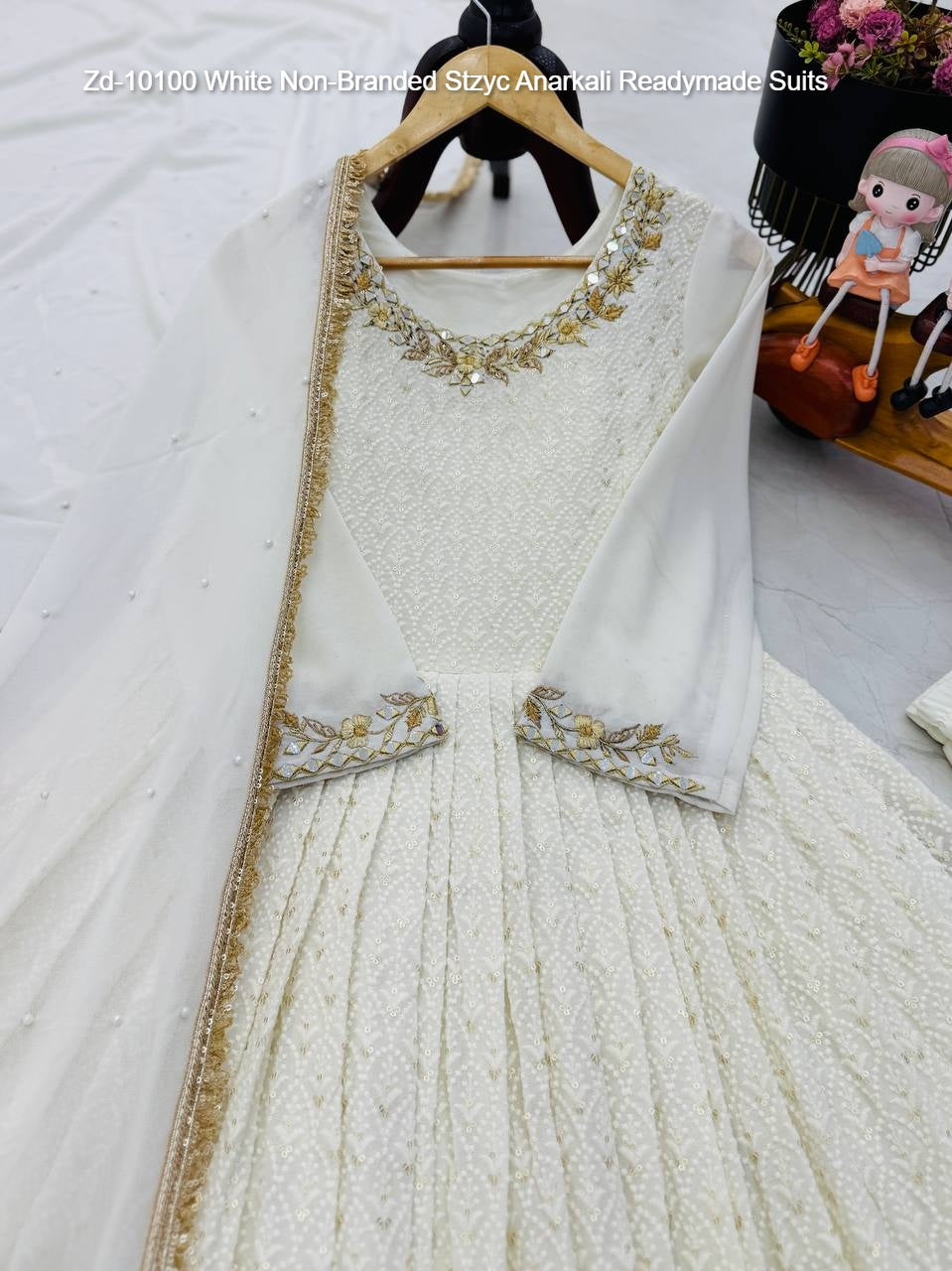 Zd-10100 White Non-Branded Stzyc Anarkali Readymade Suits