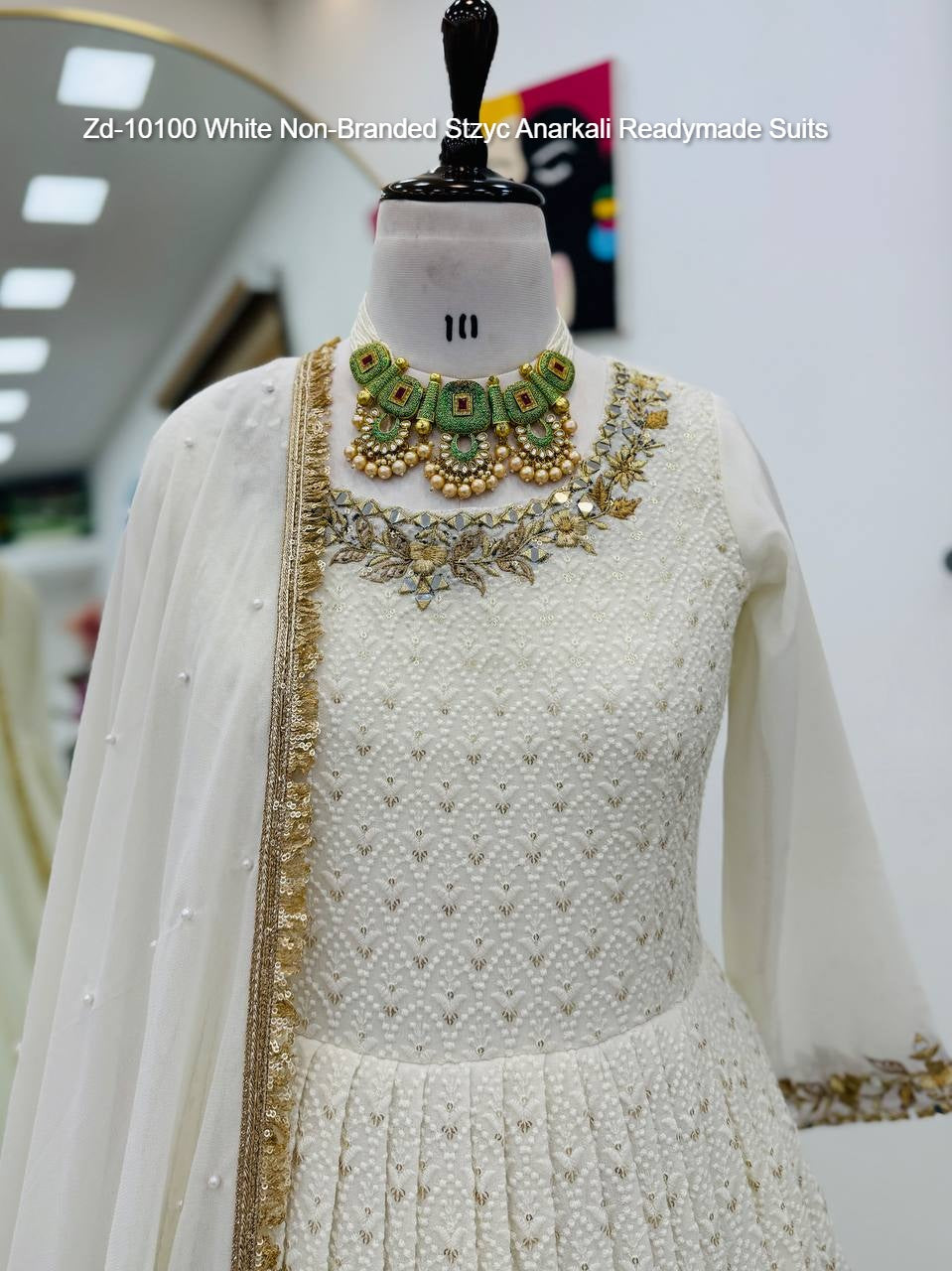 Zd-10100 White Non-Branded Stzyc Anarkali Readymade Suits