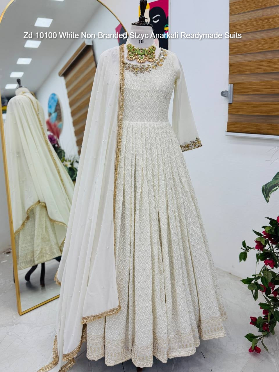 Zd-10100 White Non-Branded Stzyc Anarkali Readymade Suits