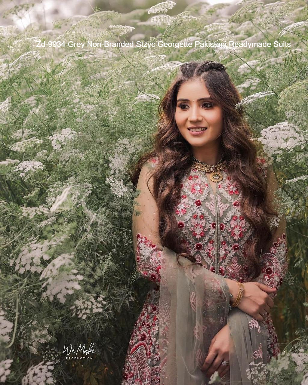Zd-9934 Grey Non-Branded Stzyc Georgette Pakistani Readymade Suits