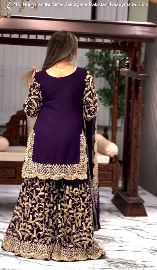 Zf-406 Non-Branded Stzyc Georgette Pakistani Readymade Suits