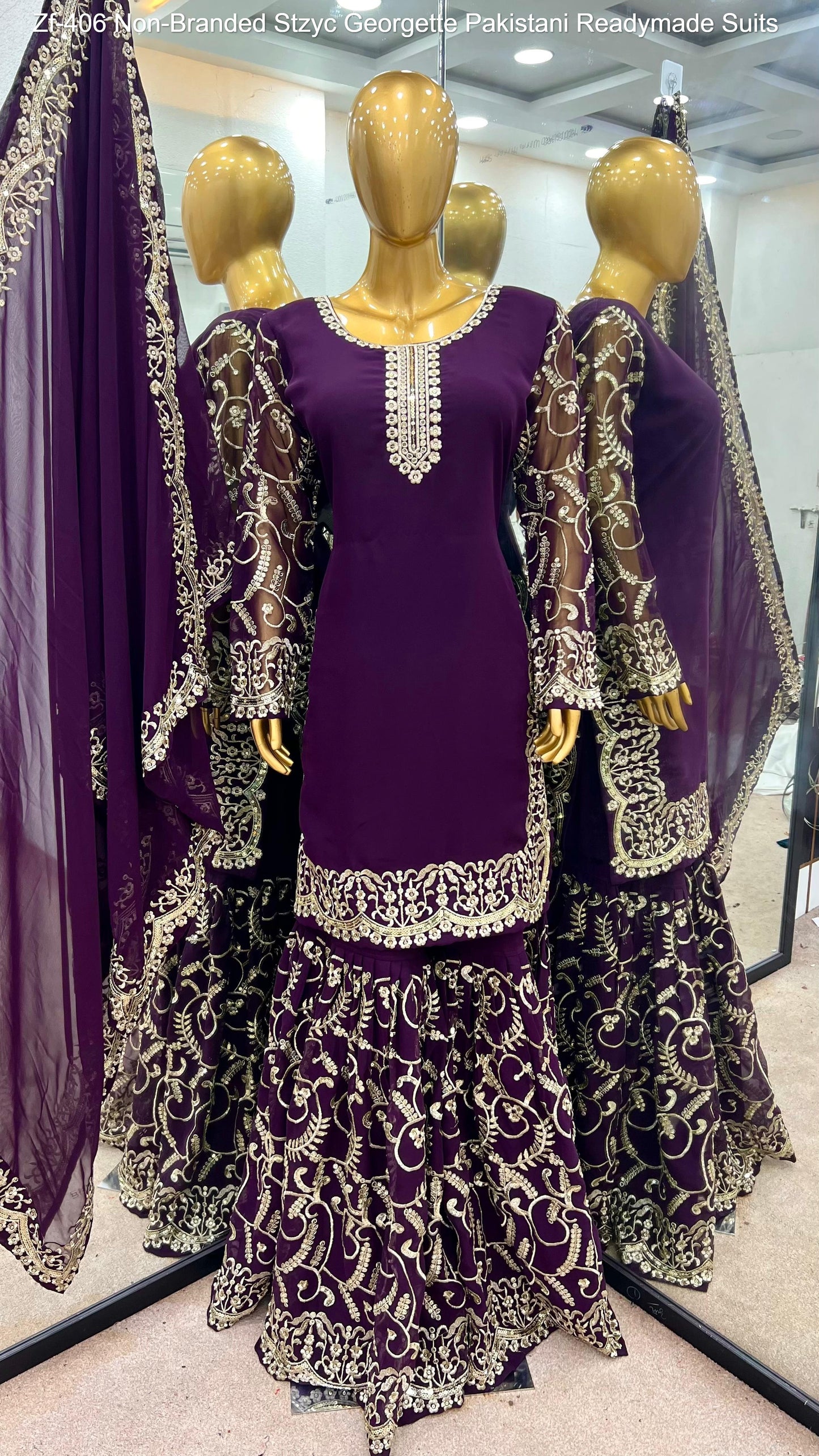 Zf-406 Non-Branded Stzyc Georgette Pakistani Readymade Suits