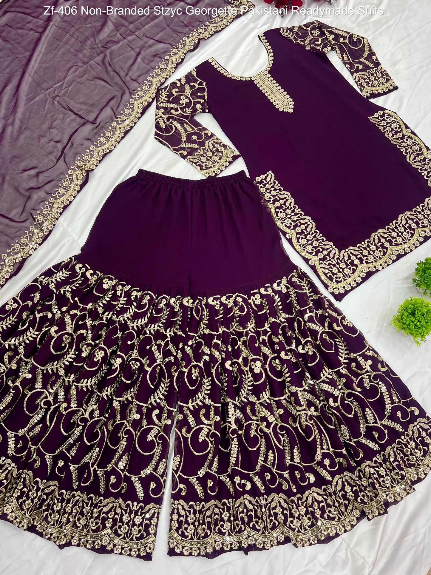 Zf-406 Non-Branded Stzyc Georgette Pakistani Readymade Suits