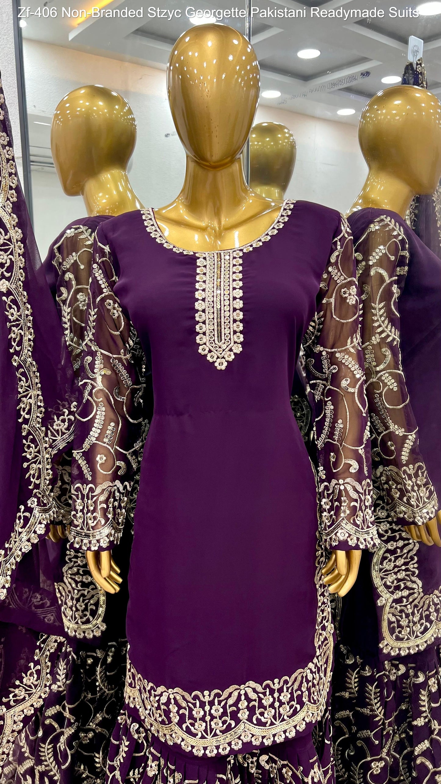 Zf-406 Non-Branded Stzyc Georgette Pakistani Readymade Suits