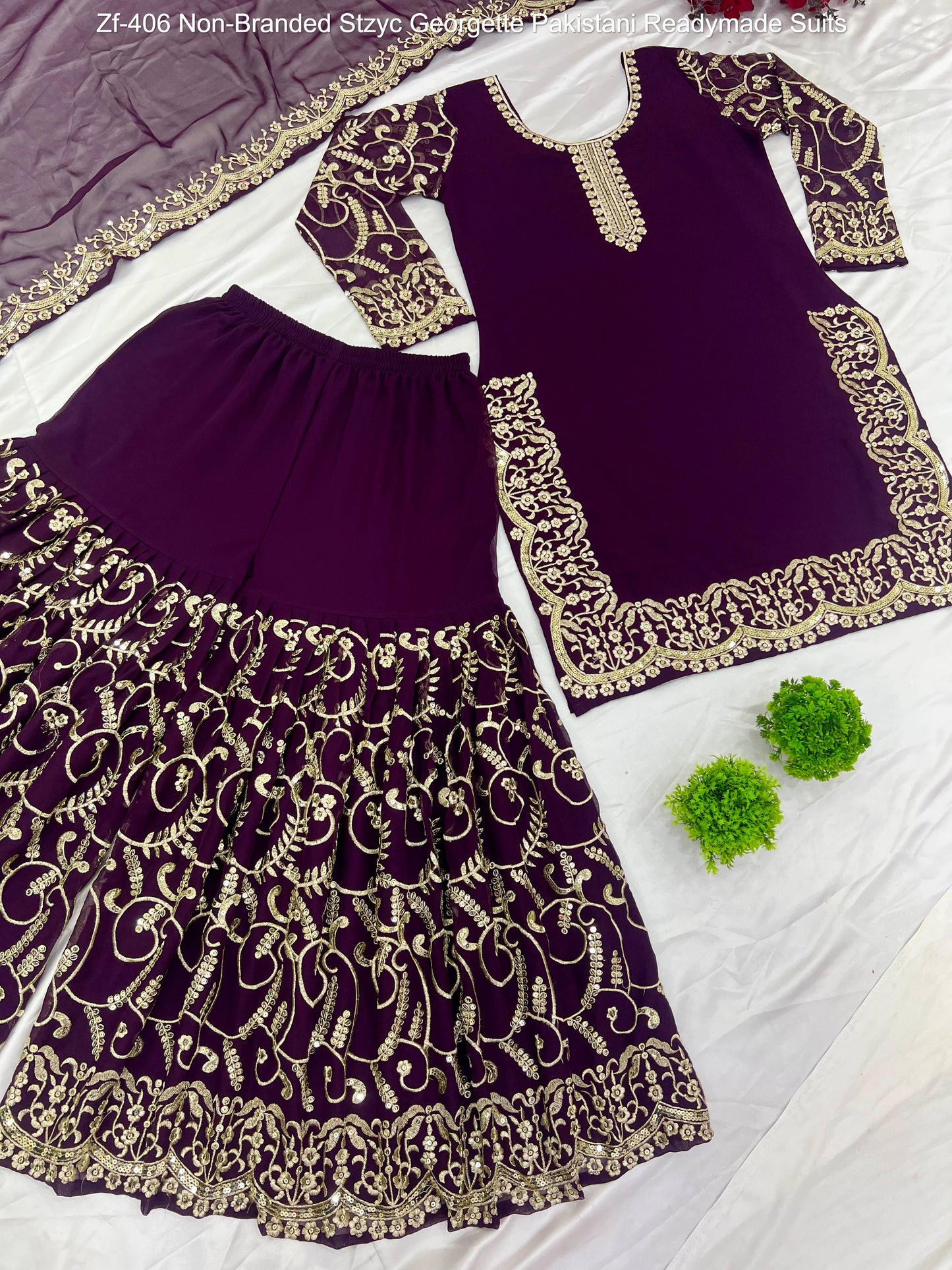 Zf-406 Non-Branded Stzyc Georgette Pakistani Readymade Suits