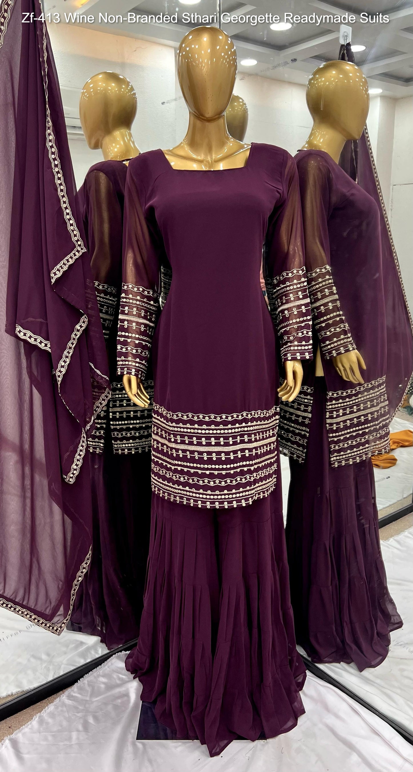 Zf-413 Wine Non-Branded Sthari Georgette Readymade Suits
