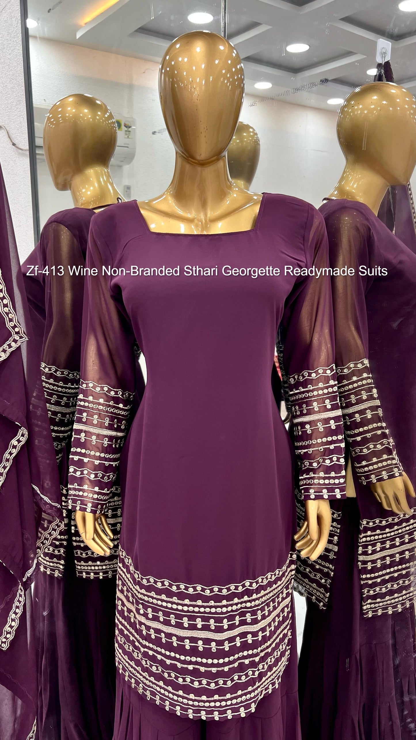 Zf-413 Wine Non-Branded Sthari Georgette Readymade Suits
