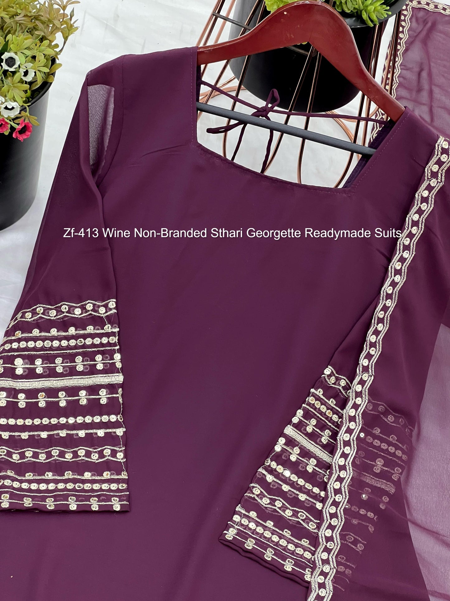 Zf-413 Wine Non-Branded Sthari Georgette Readymade Suits